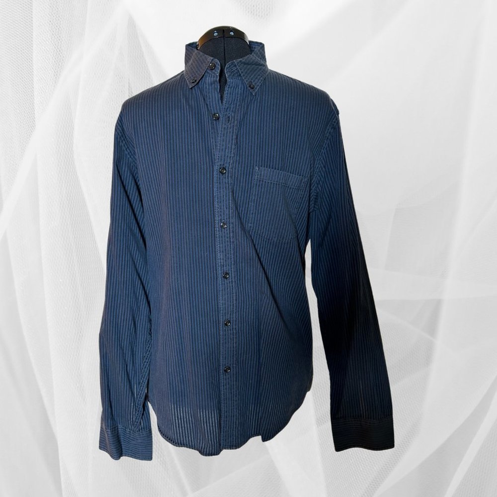 J Crew Button Down Shirt Black/Navy Stripes